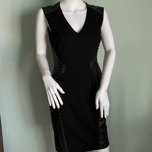 NWOT Cache Black Faux Leather Bodycon Sleeveless Midi Dress 6
